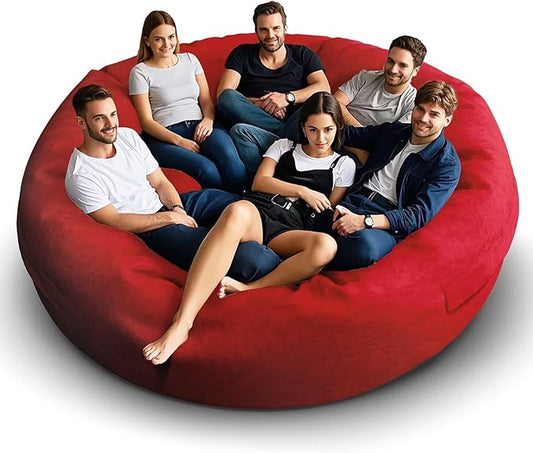 Bean Bag Chair for Adults 8FT,Soft Removable Cover for Teens/Girls Bedroom,Fluffy Giant Round Floor Beanbag Lounger Chairs (No Filler,Big Red)