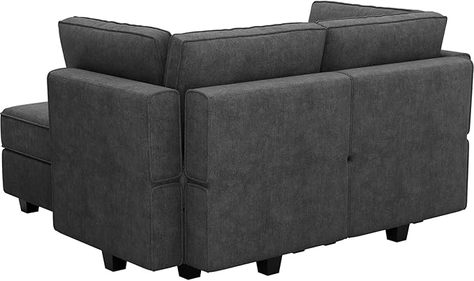 Bellfin Modular Sectional Sleeper Sofa Convertible Sofas with Storage Ottomans Small Sectional Couches for Living Room. Black Couch