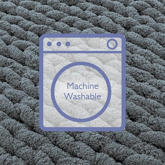 Bigacogo Chunky Knit Throw Blanket for Couch, 60x80 inches, 100% Hand Knitted with Thick Jumbo Chenille Yarn, Cozy Soft Large Rope Knot Cable Crochet Blankets for Sofa Bed Living Room, Iron Gray