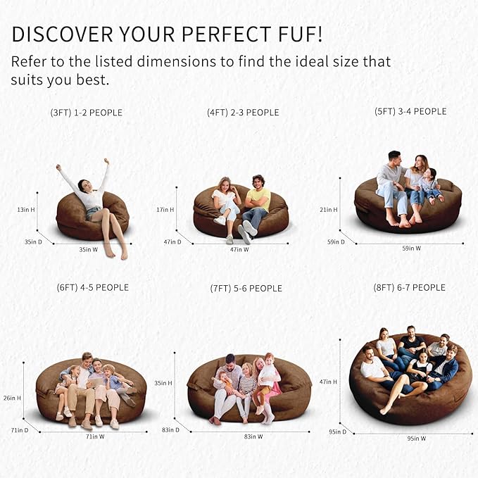 Bean Bag Chair for Adults 3FT,Soft Removable Cover for Teens/Girls Bedroom,Fluffy Giant Round Floor Beanbag Lounger Chairs (No Filler,Deep Coffee)