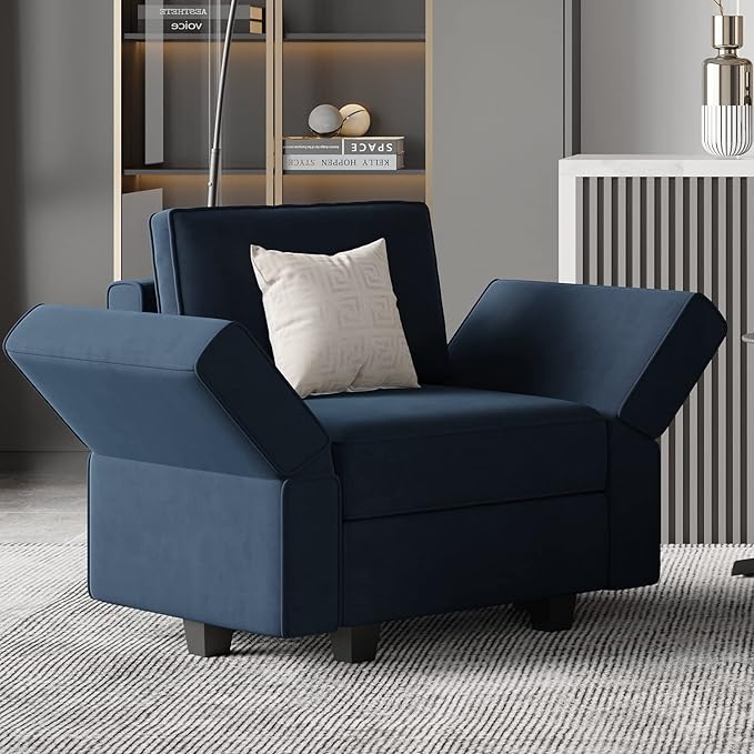 Belffin Modular Sectional Arm Accent Chair with Storage Seat Velvet Armchair Single Sofa Club Chair Blue