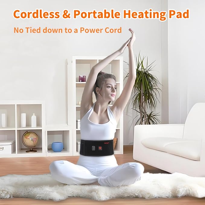 Heated Waist Belt - Cordless Heating Pad for Back Pain Relief Lower Back Electrical Heating Rechargeable Battery Powered