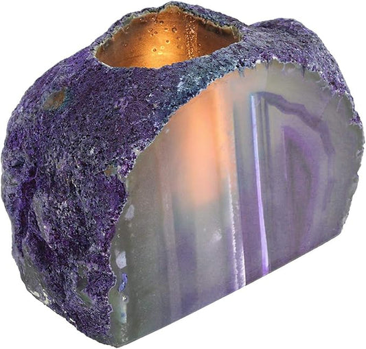 AMOYSTONE Purple Agate Rock Stone Candle Stand Cut Base 1.5-2.5 Lbs for Home Décor