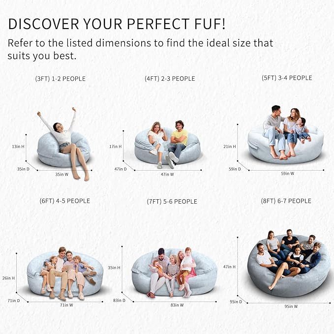 Bean Bag Chair for Adults 5FT,Soft Removable Cover for Teens/Girls Bedroom,Fluffy Giant Round Floor Beanbag Lounger Chairs (No Filler,Light Gray)