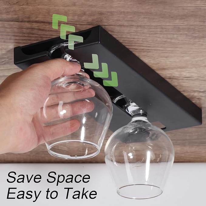 2 Pcs Wine Glass Holder Under Shelf or Cabinet Punch-free,Stemware Rack Glassware Drying Storage Hanger for Kitchen,Bar and Restaurant (White)