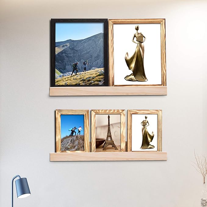 AZSKY Picture Ledge Shelf, Small Floating Shelves Set of 2, 16 Inches Nursery Book Shelves for Toys Storage, Kids Bookshelf Wall Mounted for Living Room Bedroom Decor Books Photo Frames,Natural