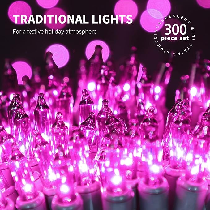 300LIGHTS(2*150L) PURPLE Extra-Bright With End Connectors Halloween Decorative Lights 19.44m UL Certified Mini String Light Set Waterproof for Halloween Home Garden Christmas Tree Party Patio