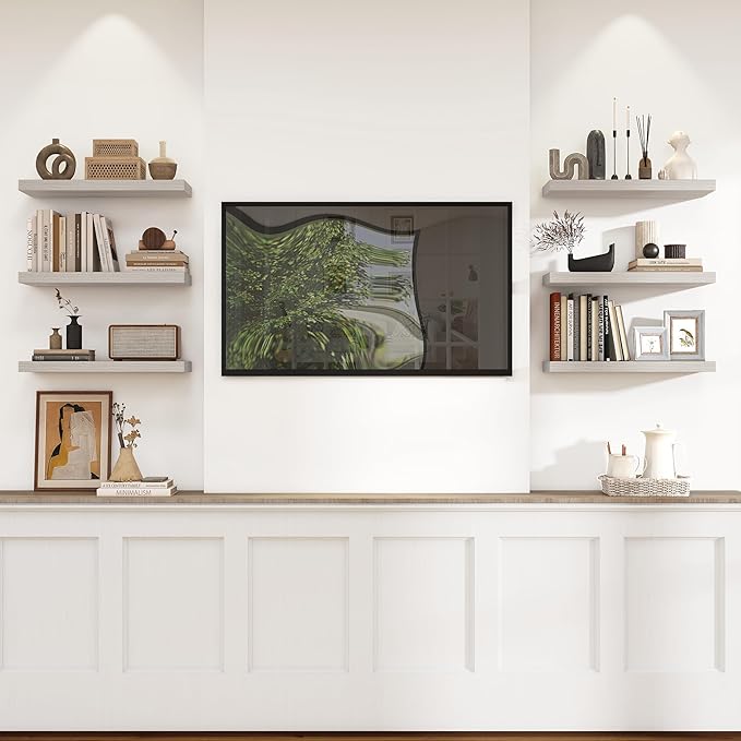 Heimlove 24 inch Floating Shelves for Wall,9.3 inch deep Grey Bathroom Over Toilet Shelf,Wall Mounted Rustic Wood Shelves for Bedroom,Living Room,Kitchen,Office Decor Set of 2-Grey