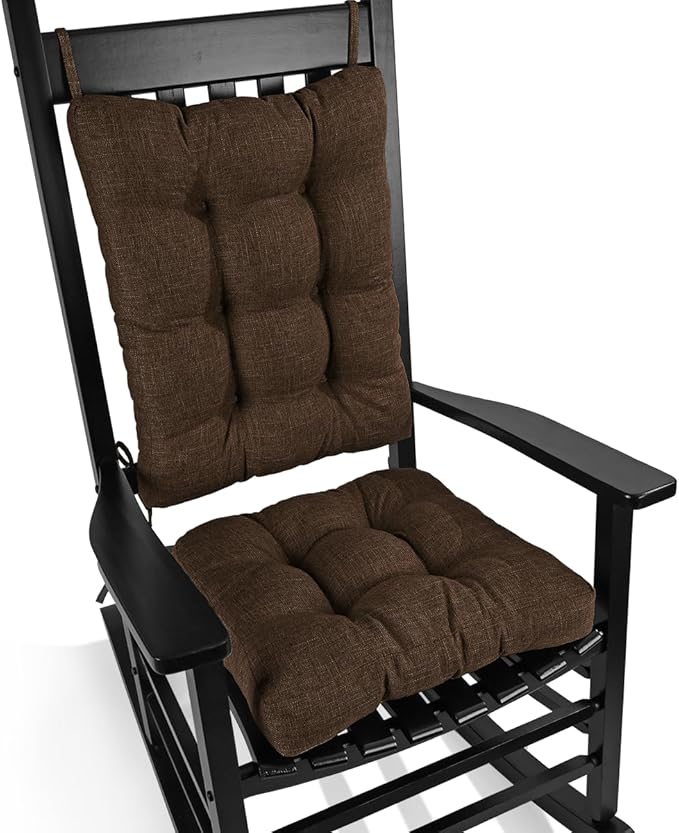 BUYUE Chair Cushion Set for Rocking Chair, Back Pillow & Seat Cushion with Ties, Original Woven Fabric Non-Slip Chair Pads for Elderly Sitting, Chocolate