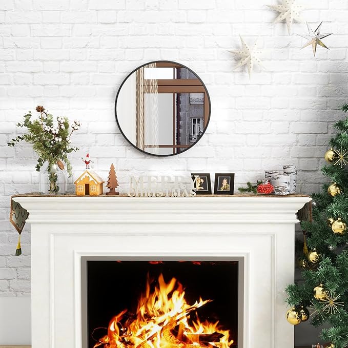 BEAUTYPEAK 18 Inch Round Mirror, Metal Frame Circle Mirror, Wall Mounted for Entryway, Bathroom, Vanity, Living Room, Black