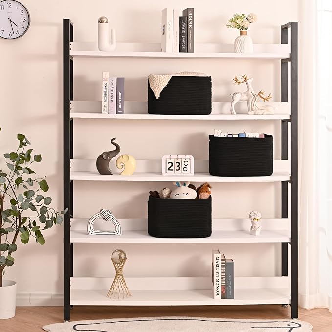 Black Storage Baskets for Organizing Shelves, Toy Basket for Nursery, Woven Cotton Rope Basket for Decor, Towel Baskets for Bathroom, 15"x11"x9.5", 3 Packs, Black