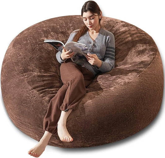 Bean Bag Chair 6Ft, Memory Foam Filled, Large Beanbag Chairs for Adults and Teens, Soft Sofa with Removable Flannel Cover, Round Couch for Living Room Bedroom College Dorm (Coffee, 6FT-67×67"×24")