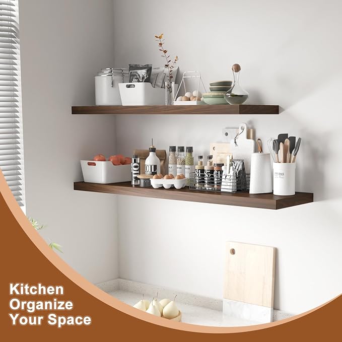 12 Inch Deep Floating Shelves for Wall 3 Pack Floating Shelves Large Storage Space Wall Mount Shelf for Living Room Kitchen Bathroom 30" W x 12" D x 1.2" H Walnut