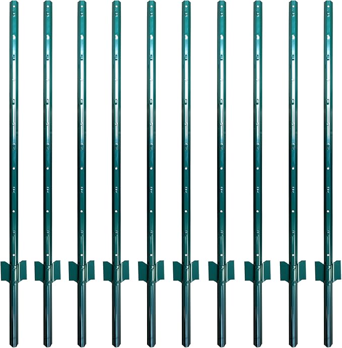 ARIFARO Fence Posts 4 Feet Sturdy Duty Metal Fence Post, Pack of 10, No Dig Garden U Post for Wire Fencing Steel Post for Yard, Outdoor Wire, FP-4FT
