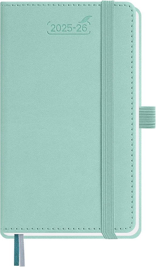 BEZEND Pocket Planner 2025-2026 Weekly and Monthly, 3.5" x 6" Academic Planner (Jul 25-Dec 26) 18-Month Mid-Year Calendar Book, Storage Pocket, Pen Holder, PU Leather Hardcover - Mint Green