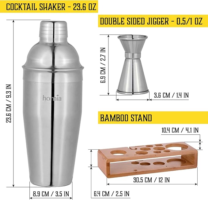 Bartender Kit with Whiskey Smoker - 13 pcs, Bamboo Stand - Bar Set with Cocktail Shaker, Bartending Kit with Essential Bar Accessory Tools, Wood Chips, Steel