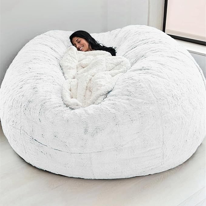 Big Huge Giant Bean Bag Chair for Adults, (No Filler) Bean Bag Chairs in Multiple Sizes and Colors Giant Foam-Filling Required- Machine Washable Covers, Double Stitched Seams (White,7FT)