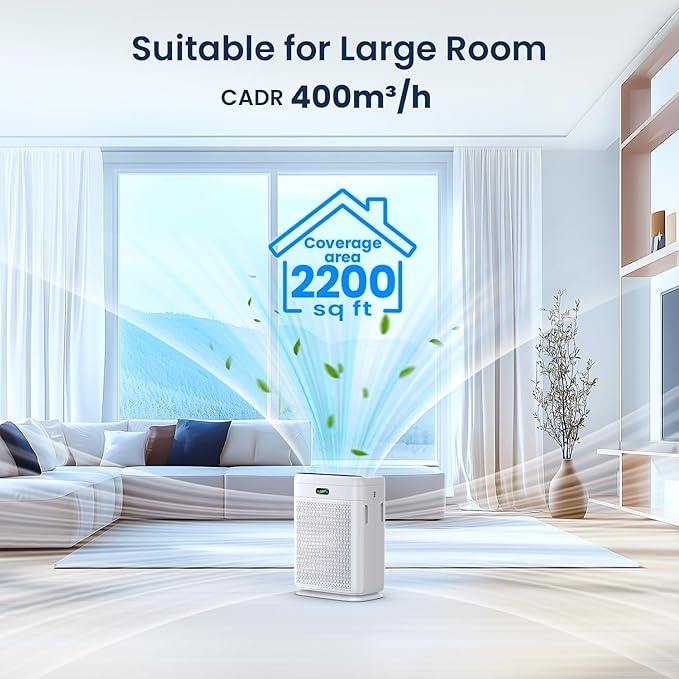 Air Purifiers for Home Large Room with Remote, Up to 2200 Sq Ft, H13 Hepa Double-Sided Air Filter Purifier with PM 2.5 Display Air Quality Sensor, Air Cleaner for Bedroom, Dust, Pets, Smoke, Pollon