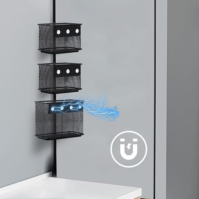 Black Magnetic Basket, Magnetic Organizer Holder Refrigerator Basket, Magnetic Baskets Heavy Duty, Magnetic Holder for Refrigerator Locker Whiteboard Office,Medium x1&Small x2 Set of 3