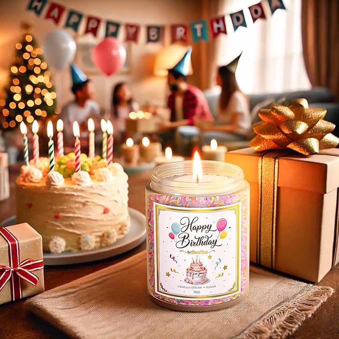 Birthday Candles - 9 oz Happy Birthday Candle with Vanilla Birthday Cake Scent, Gifts for Women & Men, Friendship Ideas