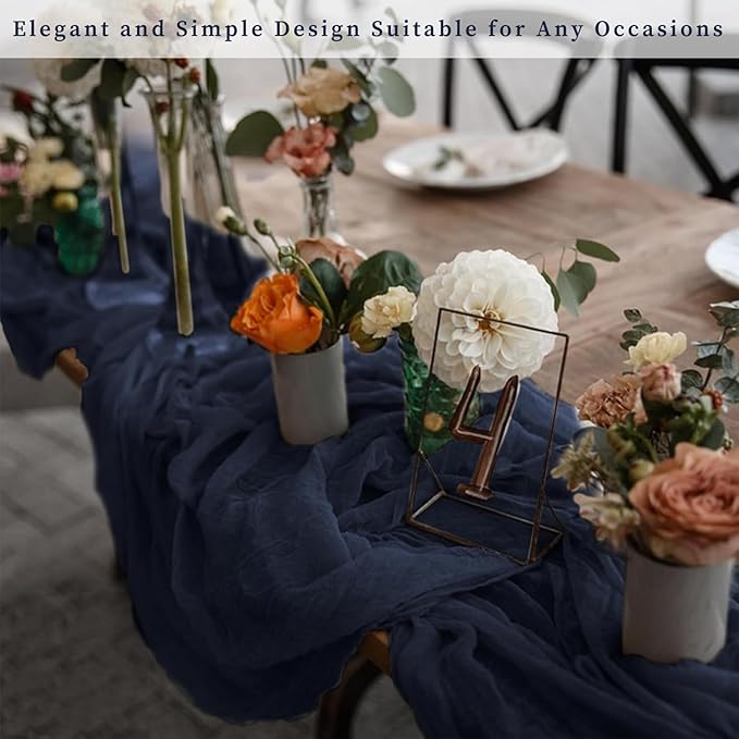 12 Pack Navy Blue Cheesecloth Table Runner 10FT Boho Fabric Rustic Cheese Cloth Table Runner for Wedding Bridal Shower Baby Shower Gauze Sheer Birthday Party Table Decorations 20 x 120 Inch Long