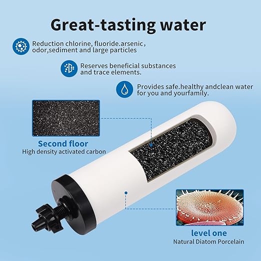 2 PCS 7 inch ceramic water filter Candle,7'' water filter replacement filters with Activated Carbon for Countertop Gravity Water Filter System,Water Cooler Filtration Systems
