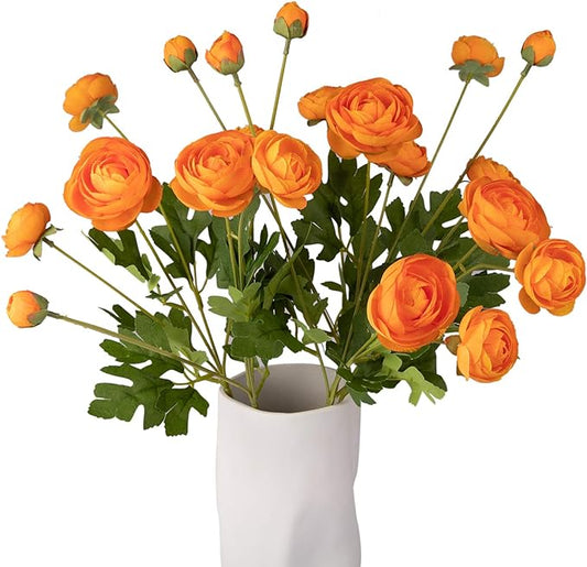 5 Stems Artificial Silk Ranunculus Flowers Orange 23" Tall,UV Resistant,Bendable Stems for Wedding Centerpieces,Home Deco（Orange）