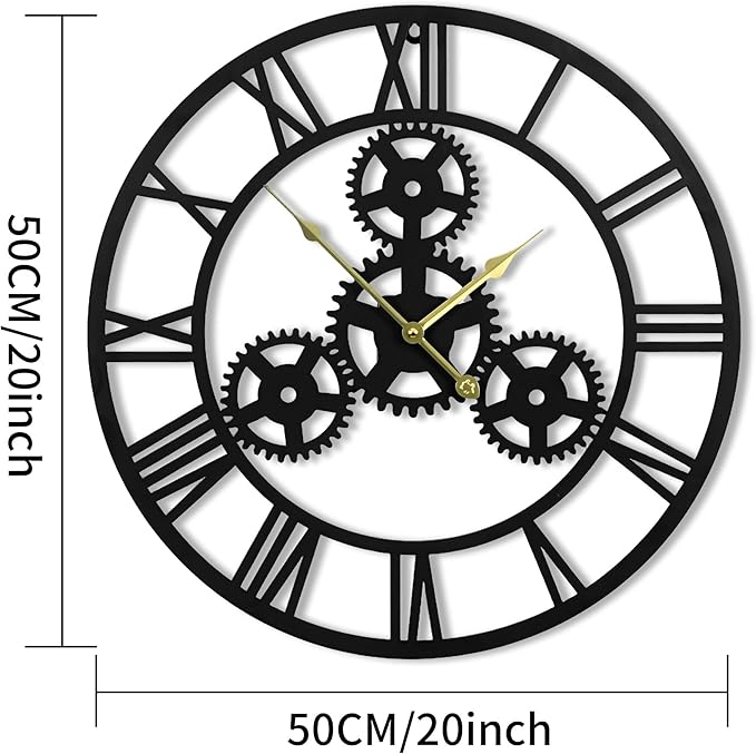 20inches/50cm Wall Clocks for Living Room Deco Non Ticking Silent Battery Operated Modern Vintage Roman Numeral Oversized Wall Clocks for Bedroom Kitchen Fireplace Office Farmhouse