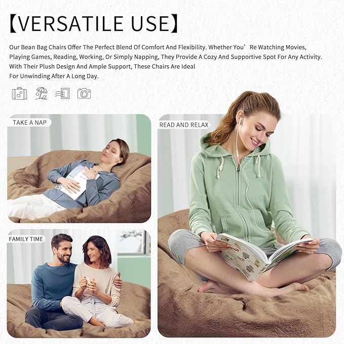 Bean Bag Chair for Adults 3FT,Soft Removable Cover for Teens/Girls Bedroom,Fluffy Giant Round Floor Beanbag Lounger Chairs (No Filler,Tan)