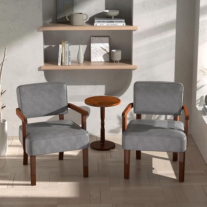 Accent Chair, PU Leather Oversized Living Room Chairs with Soft Seat and Armrests, Armchair for Bedroom, Dinning, Reading and Waiting Rooms (Leather Gray)