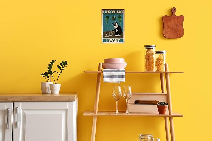 Black Cat Decor Funny Bathroom Wall Decor Vintage Sign 8x12 in -I Do What I Want- Cat Club Metal Tin Signs Bathroom Metal Tin Signs Retro Home Restroom Toilet Signs Wall Decor