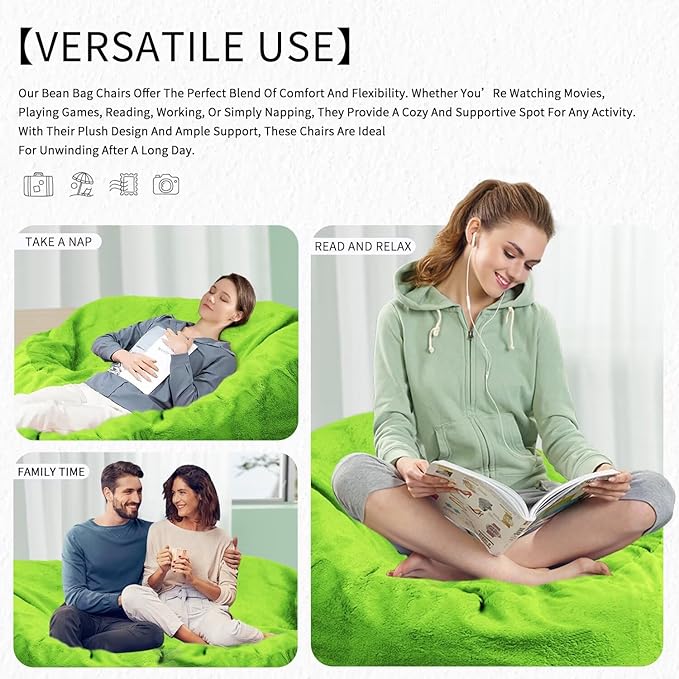 Bean Bag Chair for Adults 6FT,Soft Removable Cover for Teens/Girls Bedroom,Fluffy Giant Round Floor Beanbag Lounger Chairs (No Filler,Green)