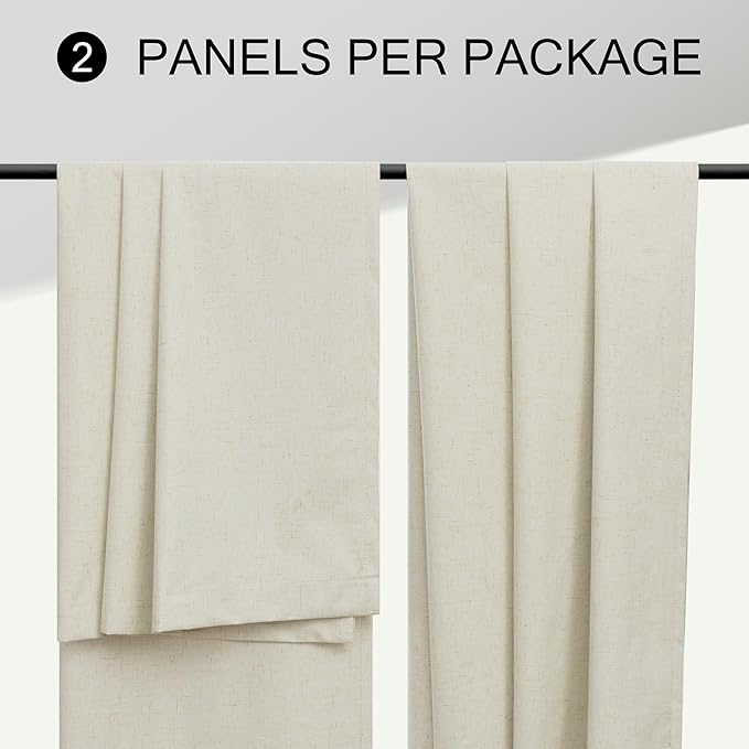 Burlap Blackout Curtains 96 Inch Length 2 Panels 100% Black Out Flax Linen Primitive Rustic Country Modern Farmhouse Thermal Drapes for Bedroom Living Room Dining Sliding Door 8 FT Long Back Tab Beige
