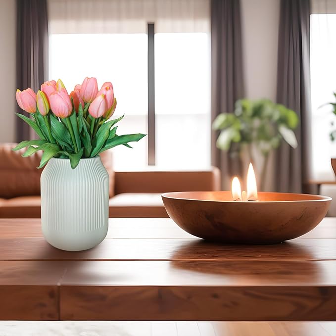 15pcs Artificial Tulips Flowers, Fake Tulips Real Touch, Faux Latex Bouquets, for Party Wedding Home Room Decoration (Pink)