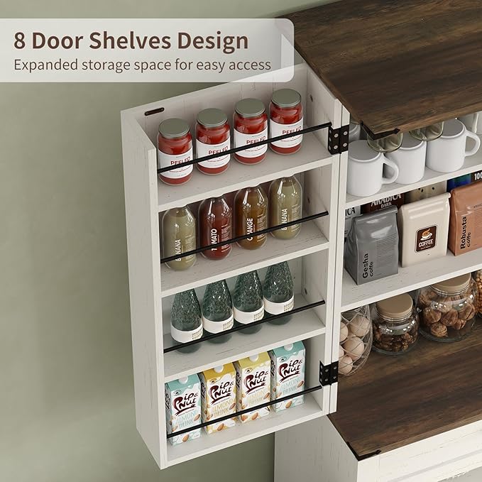 72'' Kitchen Storage Pantry Cabinet, Tall Storage Cabinet with 8 Door Shelves, 2 Cabinets and 1 Drawer, Freestanding Cupboard for Kitchen, Dining Room, Bathroom, Laundry, Off White