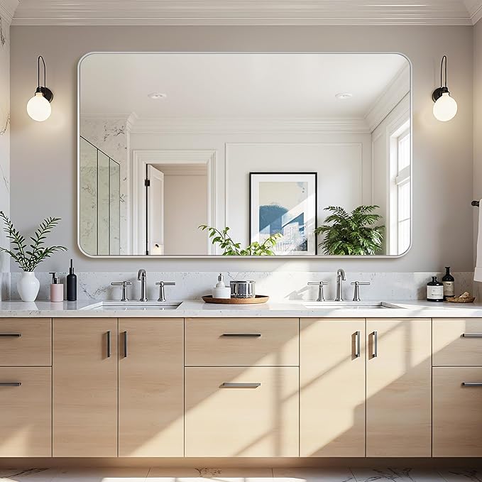 Bathroom Mirror 60" x 36", Large Rectangle Wall Mirror, Silver Metal Frame Wall Mounted Mirrors for Bathroom, Vanity, Bedroom, Entryway Decor(Horizontal/Vertical)