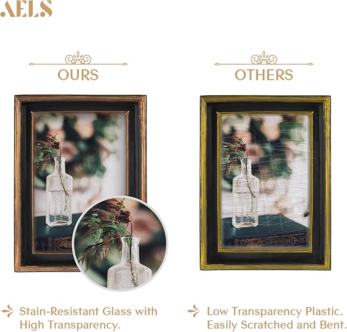 AELS 4x6 Inch Vintage Picture Frame, Elegant Luxury Antique Photo Frames with Glass Front, Photo Display, Tabletop Wall Hanging, Gift Ideas, Pearl Pattern