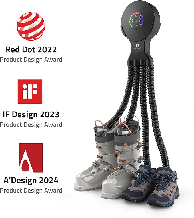 Hedgehog Octopus Portable Heavy Ski Boot Dryer for Work Boots and Shoes, Wall Mounted Fast 2 Pair Shoe Dryer Fan Dries in Minutes, Removes Sweat & Odor, Tornado Mode, Adjustable Heat, Black