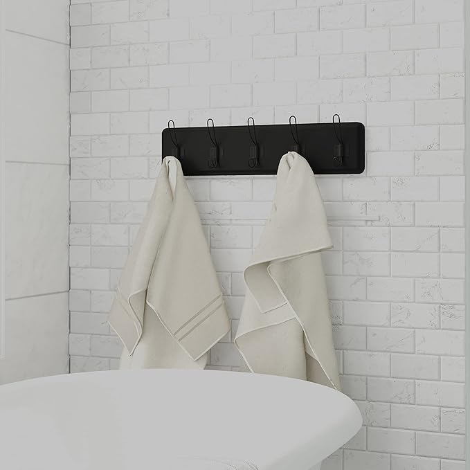 HBCY Creations Black Rustic Coat Rack Wall Mount with 5 Hooks, Solid Pine Wood 24 inch Wall Hooks for Entryway, Mudroom, Hallway, Bathroom - Vintage Farmhouse Style Wall Mounted Towel Rack