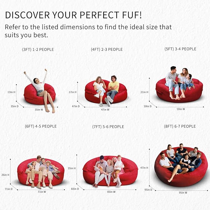 Bean Bag Chair for Adults 5FT,Soft Removable Cover for Teens/Girls Bedroom,Fluffy Giant Round Floor Beanbag Lounger Chairs (No Filler,Big Red)