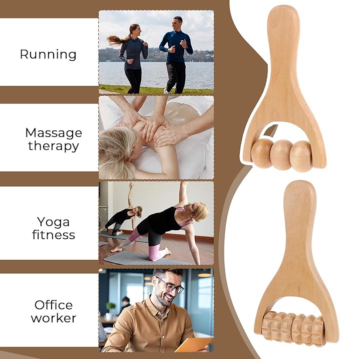 2 Pcs Wooden Massage Roller, Massage Hand Roller Massagers for Neck Muscle Rollers Stick Wooden Massager Tool for Back Rolling Hands Foot The Face Ball Full Body