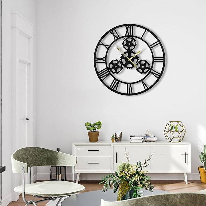 20inches/50cm Wall Clocks for Living Room Deco Non Ticking Silent Battery Operated Modern Vintage Roman Numeral Oversized Wall Clocks for Bedroom Kitchen Fireplace Office Farmhouse