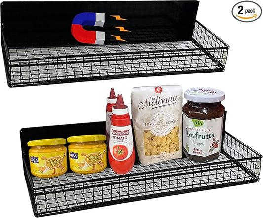 Bruda 2 Pack Large Magnetic Shelves Spice Rack Organizer for Washing Machine, Fridge, Refrigerator, Oven, Coffee Maker, Metal Peg Board 009