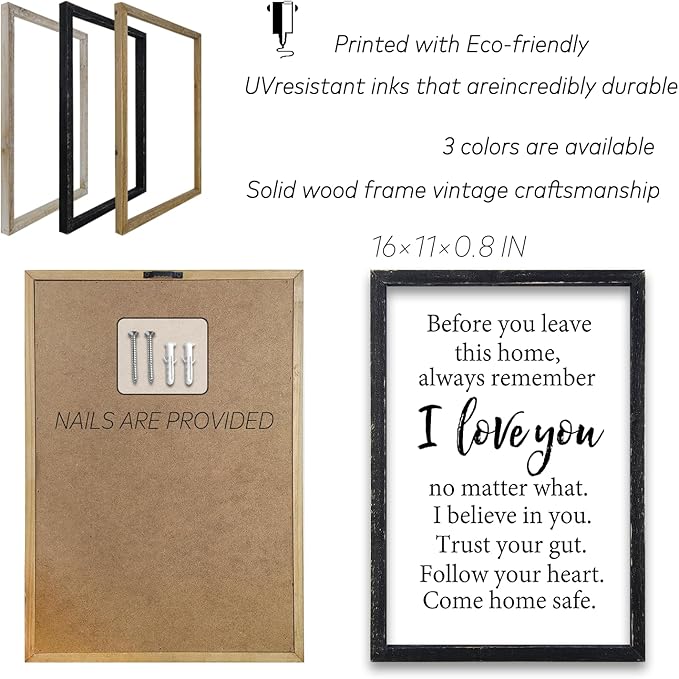 Before You Leave This Home Sign Wall Decor 16x11 Inch I Love You Inspirational Entryway Wood Framed Wall Hang Art (Black)