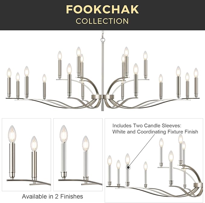 18 Light Nickel Living Room Chandelier High Ceiling Foyer Candle Chandelier Large Modern 59in Metal Chandeliers Hanging Light for Master Bedroom Dining Room Light Fixture Over Table