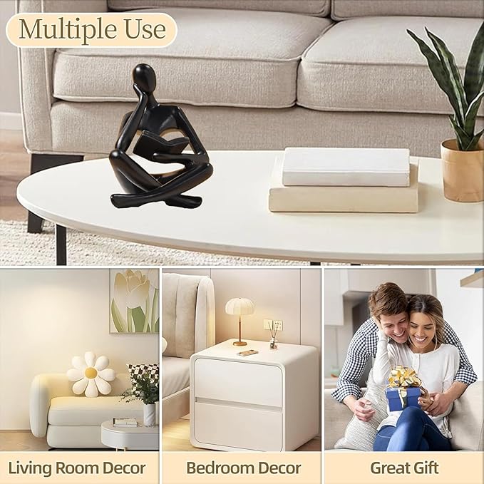 Bookshelf Decor Thinker Statue - Abstract Style Thinker Sculptures Modern Aesthetic Figurine Decoration Statues for Home Decor-Zuo Si-Black