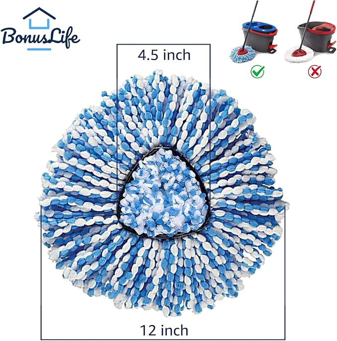 BonusLife 4-Pack Mop Head for O-Ceda RinseClea Spin Mop Refill 2-Tank System Only Easy Cleaning Microfiber Replacement