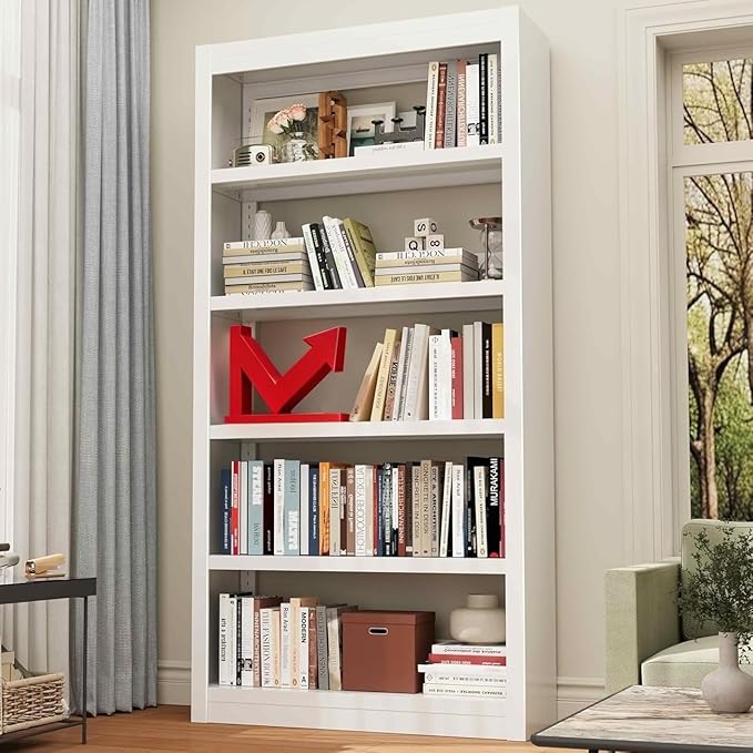 Bookshelf, 5 Tier Bookshelf with Adjustable Shelves, 69" H Tall Bookcase, Metal Bookshelves and Heavy Duty Bookcases for Living Rooms, Home Offices, Library, 10 Minutes Assemble