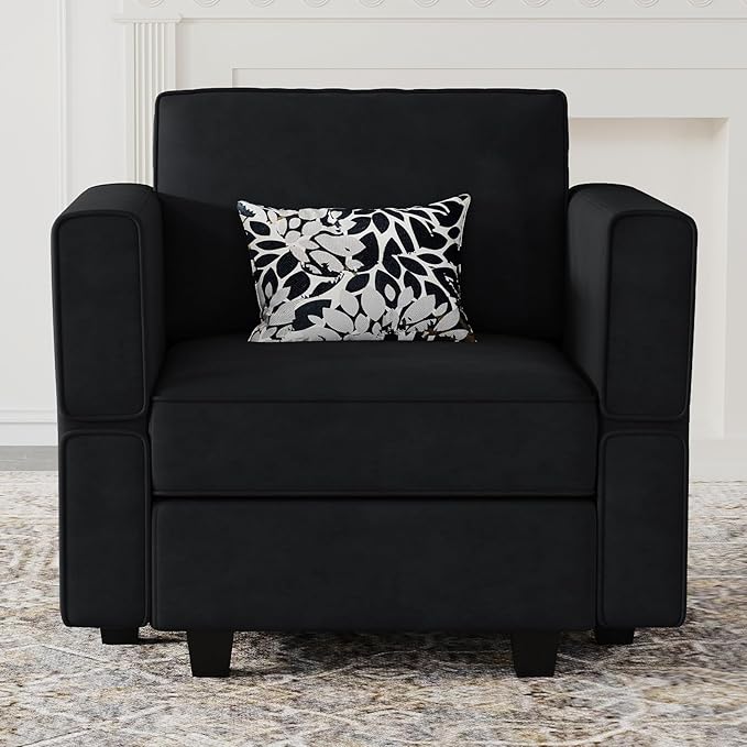 Belffin Modular Sectional Arm Accent Chair with Storage Seat Velvet Armchair Single Sofa Club Chair Black