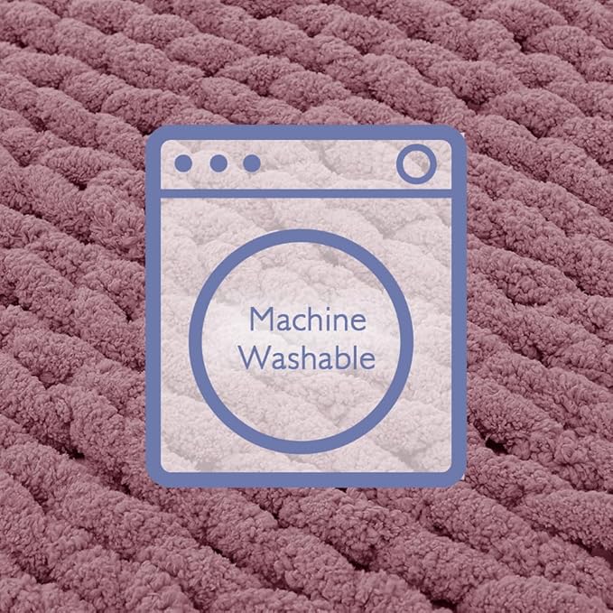 Bigacogo Chunky Knit Throw Blanket for Couch, 40x40 inches, 100% Hand Knitted with Thick Jumbo Chenille Yarn, Cozy Soft Large Rope Knot Cable Crochet Blankets for Sofa Bed Living Room, Burnt Rose